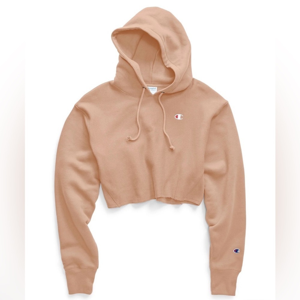 Champion Womens Peach Reverse Weave Cropped Cut Off Pullover Hoodie | Size XL
